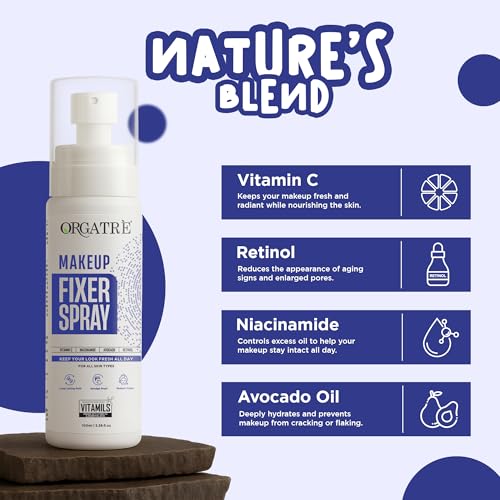 Image of Orgatre Makeup Fixer Spray Waterproof | Long-Lasting for Face | Smudge-Proof Hydrating Finish | With Vitamin C & Niacinamide | Glow After Makeup | For All Skin Types | 100ml (Pack of 2)