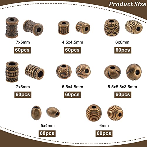 NBEADS 480 Pcs 8 Styles Tibetan Style Alloy Spacer Beads - Image 3