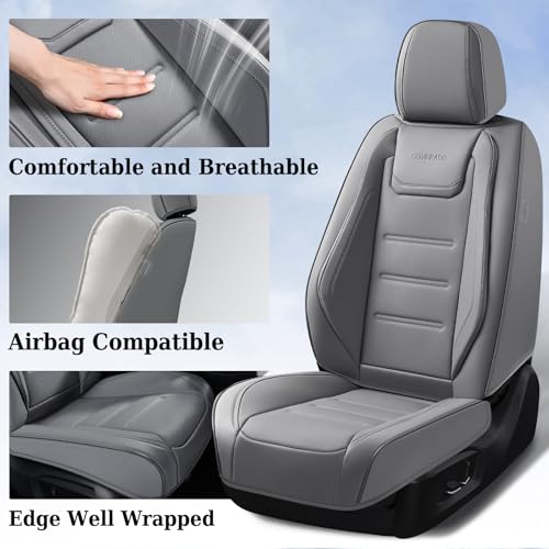 Image of Coverado Car Seat Covers Full Set, Seat Covers for Cars, Car Seat Cover, Car Seat Protector Waterproof, Leather Car Seat Cushion, Universal Car Interior Covers Seat Protectors for Most Cars Gray