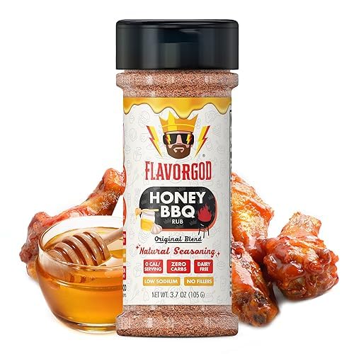 Image of Honey BBQ Rub Mix by Flavor God - Premium All Natural & Healthy Spice Blend for Grilling Chicken, Beef, Seafood, Vegetables, Salad, Tacos, Pizza, Beans, Ravioli, & Pasta - Kosher, Gluten-Free, Dairy-Free Steak Rub