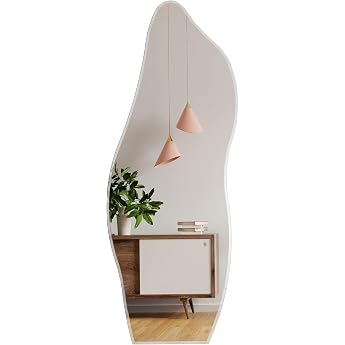 Muzilife Asymmetrical Full Body Mirror Frameless Wall Mirror 160 x 60 cm Irregular Large Wall Mirror with MDF Back Panel Decorative Mirror for Wall Living Room Bathroom Hallway Entrance Decoration