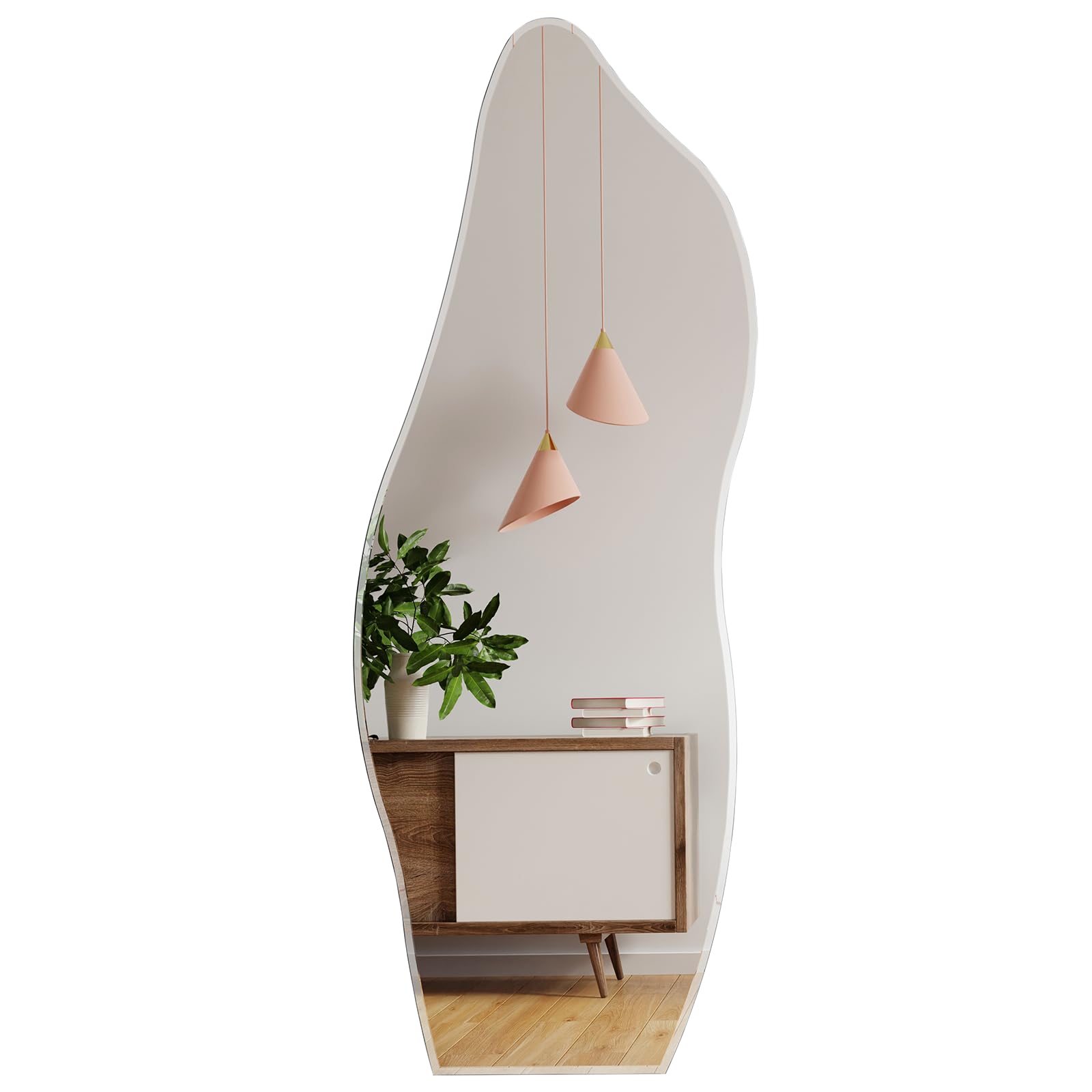 Muzilife Asymmetrischer Ganzkörperspiegel Rahmenloser Wandspiegel 160x60cm, Unregelmäßiger Großer Wandspiegel mit MDF-Rückwand, Dekorativer Spiegel für Wand Wohnzimmer Bad Flur Eingang, Deko