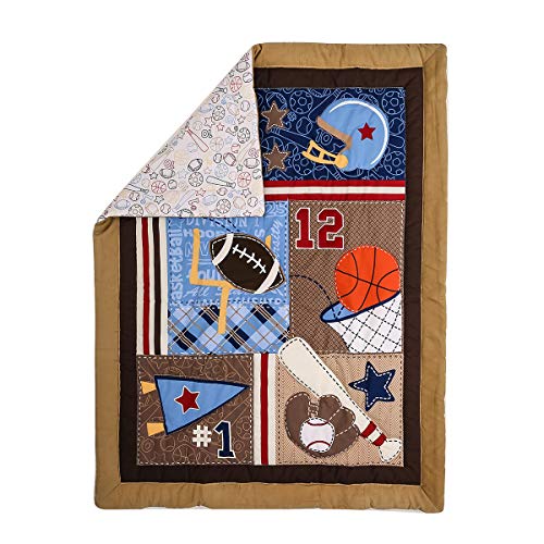 3 Pcs Sports Themed Nursery Crib Bedding Set Brown Basketball Ruby Baby Boy Bedding Set Comforter Fitted Sheet Skirt #TOP6