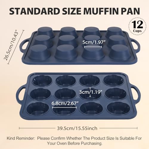 SUPER KITCHEN 2Pack 12 Cup Regular Size Silicone Muffin Trays with Metal Frame, Silicone Cupcake Tray with Handle, NonStick Yorkshire Pudding Tray, Silicon Muffin Moulds for Baking, Muffin Tins, Grey - Image 5