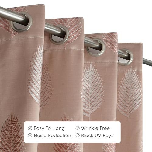Image of FRESH FROM LOOM Anti-Wrinkle 6ft Curtains | Premium Jacquard Design | Sun Blocking 80% | Ideal for Doors & Large Windows, Luxury Curtain (6ft, Dusty-Rose, 2pc Set)