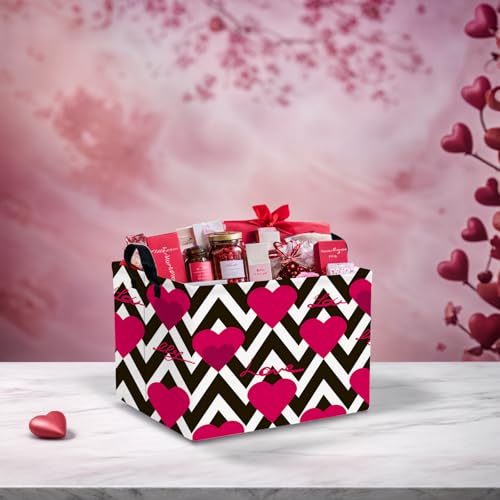 Image of Cute Heart Valentine's Day Basket Gifts Empty Storage Basket for Kid and Baby Room Decor (Black Line Rose Red Heart)