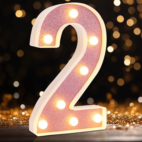 DyingSwan LED Marquee Numbers, 2025 Light Up Numbers for Party, Small Light Up Letters, Battery Powered Lighted Number for Birthday or Home Decor (Pink Glitter 2)