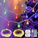 SUWITU 18M 100LED Lichterkette Batterie, Kristall Kugeln Lichterketten mit Fernbedienung Warmweiß und Bunt, 10 Modi Wasserdicht Weihnachten Lichterketten für Außen Innen Zimmer Party Garten DIY Deko