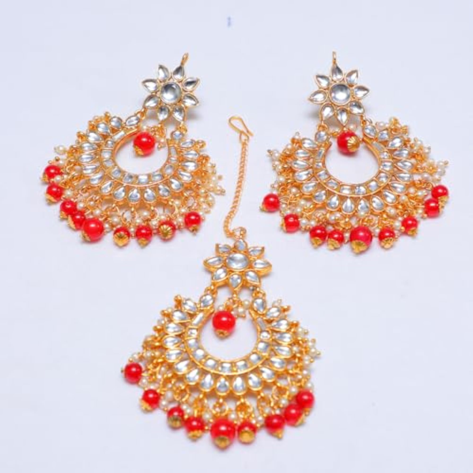 Gold Plated Red Kundan Choker Necklace Set with Pendant