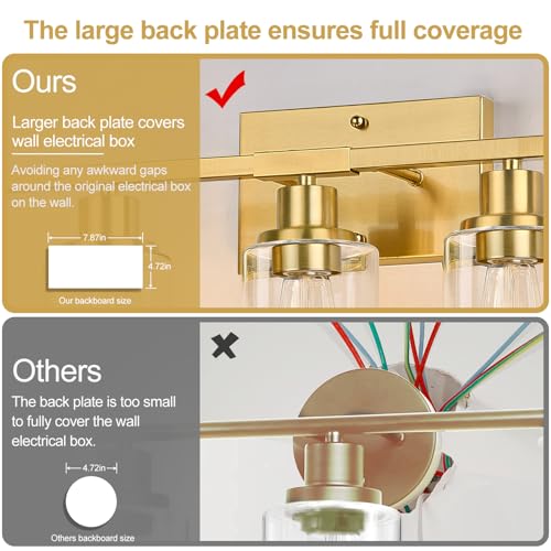 Image of Indoi 5-Light Bathroom Light Fixtures, Brushed Gold Modern Vanity Lights with Clear Glass Shades, Bathroom Wall Lamp for Mirror Living Room Cabinet Bedroom Porch