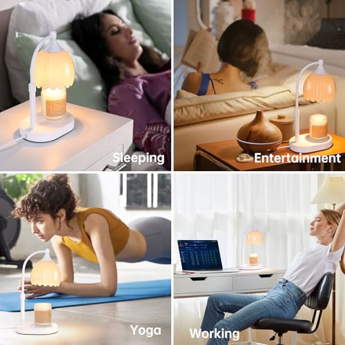 Image of Creamy Yellow Tulip Wax Melt Warmer with Timer, Dimmable & Height Adjustable, Ideal for Jar Candles, Perfect Home Decor for Bedroom, Living Room, Office, Great Gifts for Women (2 Bulbs Included)