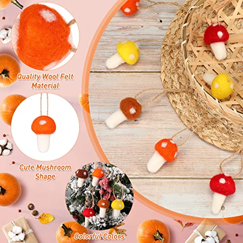 24 Pcs Christmas Felt Mushroom Ornaments Christmas Tree Hanging Ornament Wool Felted Mushroom With Rope Thanksgiving Decorations For Thanksgiving Christmas Mantel Home Decor Diy Craft Supplies #TOP1