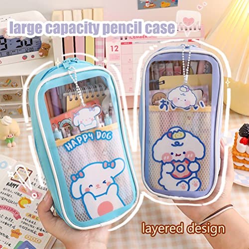 BSTCAR Kawaii Pencil Case Clear Large Capacity Pencil Holders Cute Pencil Case Pencil Pouch School Supplies for Teen Girls (Blue) - Image 3