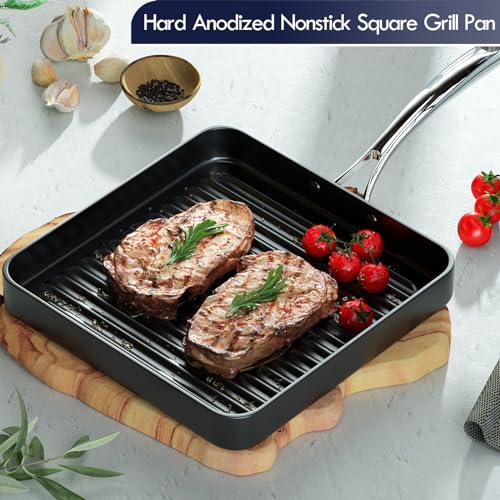 Cooks Standard Quadratische Grillpfanne, harteloxiert, antihaftbeschichtet, 28,9 x 28,9 cm, Schwarz