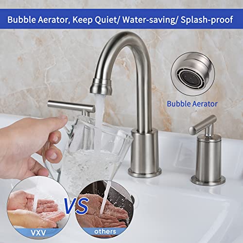 Vxv Led Bathroom Faucet Brushed Nickel, 8 Inch Widespread Bathroom Sink Faucets, 2-Handle 3 Hole Bathroom Lavatory Faucet, Basin Mixer Tap Faucet, Drain Assembly Included (Led-Bn) #TOP4