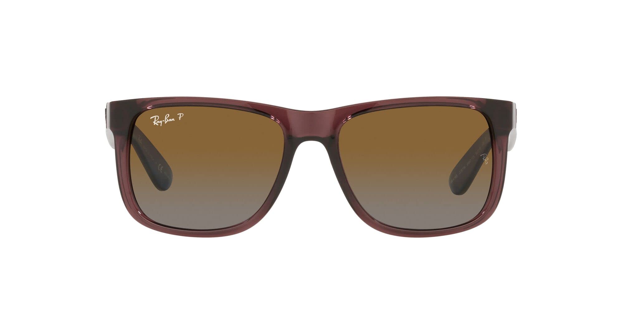 Ray-Ban RB4165 Justin Square Sunglasses, Transparent Dark Brown/Gradient Brown Polarized, 51 mm