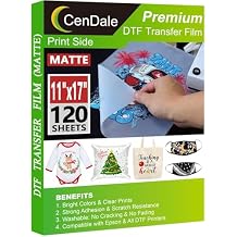 CenDale DTF Transfer Film 11"x17" - 120 Sheets Double-Sided Matte DTF Film for Sublimation Hack on Cotton, Direct to Film Printing on Dark and Light T-Shirts Textile, Hot & Cold Peel DTF Paper/Sheets