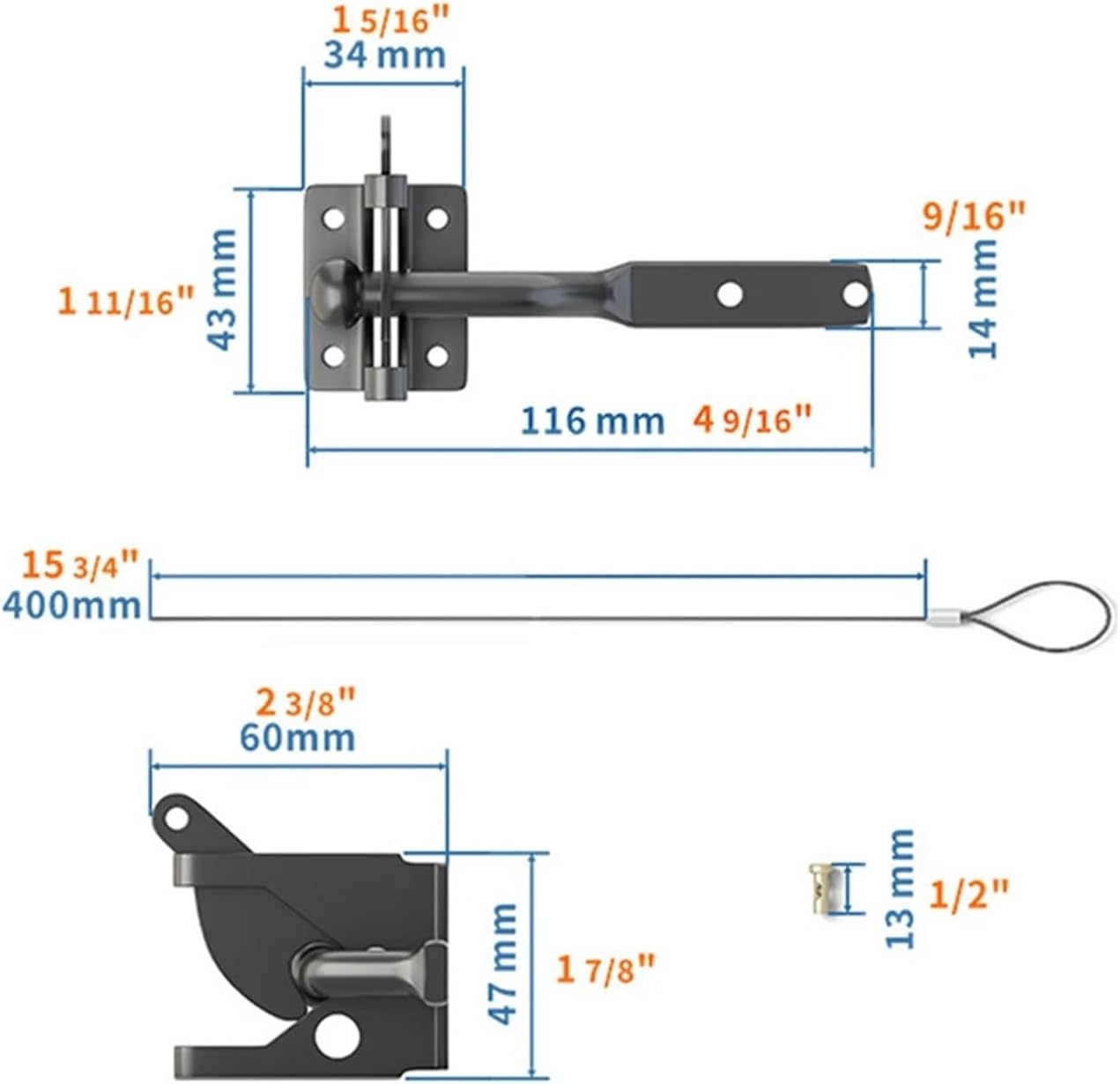 Gate Latch Cable Pull 8 Sets Self-Locking Gate Latch with Cable Pull - Adjustable Fence Kit, Heavy Duty Metal