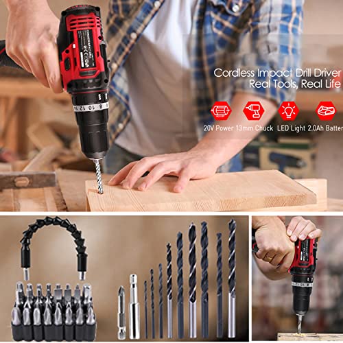 20V Cordless Drill, Power Drill Drivers Set With Battery And Charger, 3 Function(Hammer Drill/Screwdriver/Pointed Drill), Variable Speed, Electric Drill With 42Pcs Bits And Carrying Bag/Clean Brush #TOP1