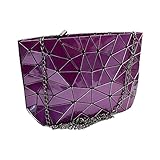  Milya Kette Umhängetasche PU-Leder Schultertasche Damen Umhängetaschen Clutch Leder Clutch Umhängetasche mit Kette Kleine quadratische Paket Geometrische -Muster Lila