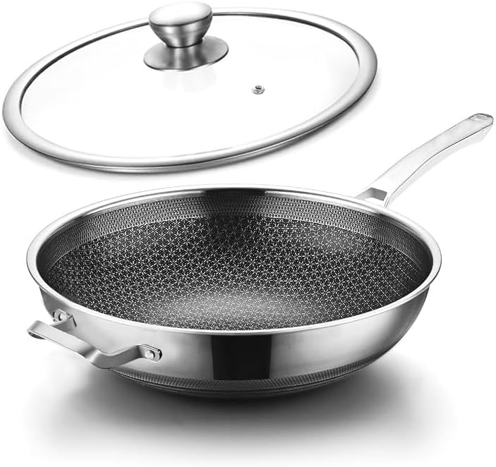 Toutrop Wok,13 Inch Hybrid Woks & Stir-Fry Pans Nonstick, Large Stainless Steel Wok with Lid,Induction Non Stick Woks,PFOA Free Cookware,Dishwasher And Oven Safe