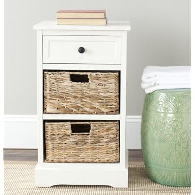 SAFAVIEH Home Collection Carrie Distressed Cream/ Natural Wicker 3-Drawer Storage Nightstand Side Table (Fully Assembled) 51f6fq T9nL. SS400