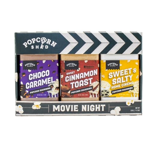 Popcorn Shed Movie Night Popcorn Seasonings (3 Flavours) - Sweet and Savoury Popcorn Flavouring Variety Pack Easy & Low Calorie Snack Perfect for Movie Nights Parties & Gifting
