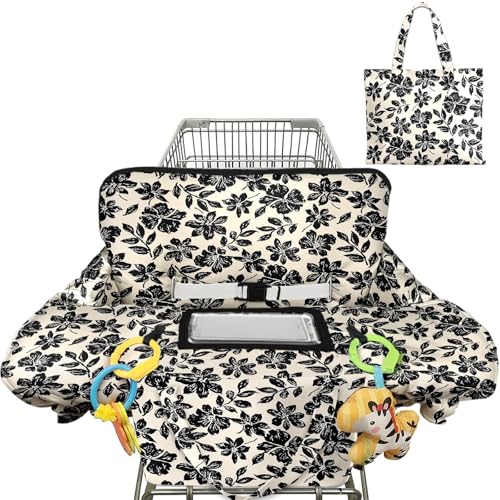 Image of Shopping Cart Cover for Baby 2-in-1 High Chair Cover with Safety Harness Multifunctional Black Flowers Cart Covers for Babies Soft Padded Grocery Cart Cover for Baby Boy Girl