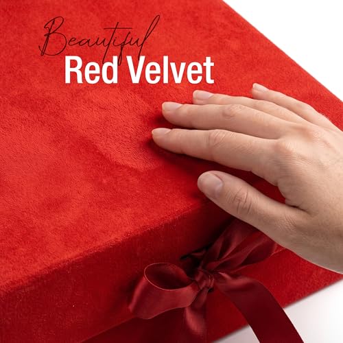 Image of RBS-Medium Red Gift Box Empty 26x26x10cm Premium Velvet Material Gift Packing Box with Ribbon (1 Pack) Holds Upto 8 kg Ideal for Gift Hamper Boxes for Empty and All Occasions Giff Boxes (Red Velvet)