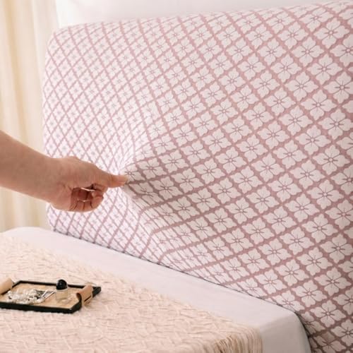 Image of HOMETHREADS 200 GSM Stretchable Jacquard Headboard Cover | Soft, Dust-Proof & Wrinkle-Resistant Bed Back Protector | Fits Leather, Wooden & Fabric Bedsides | for 7ft to 7.5ft Beds (Pink, 205x70Cm)