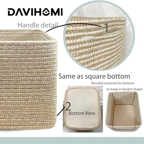 Image of Square Woven Cotton Rope Basket for Organizing, Gift Baskets for Handles, Empty Gift Baskets, Toy Basket for bins|13.5 inch x 11 inch x 9.5 inch home decor for Living Room, Bathroom（Flax and White）