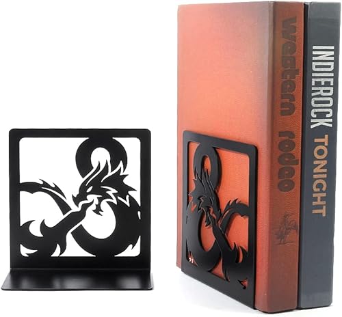 Miniatura 7 de Sujetalibros negros con diseño creativo de dragón, 1 par de sujetalibros de metal antideslizante para estantes de libros, soporte decorativo para