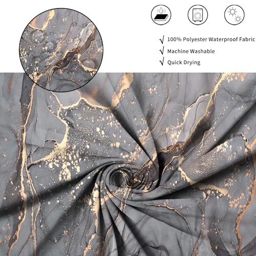 ASDCXZ Duschvorhang Grau Gold Marmor 180x180 cm, Modern Abstrakt Grau Gold Schwarz Marmor Optik Textur Waschbar Bad Duschvorhänge Polyester Textil Wasserdicht Duschvorhang für Badewanne mit 12 Hake