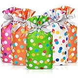 Capoda 50 Pcs Colorful Polka Dots Goodie Bags Plastic Drawstring Bags 6 x 9 Inch Reusable Star Party Favor Candy Package for Birthday Baby Shower Pride Day Wedding Party Supplies