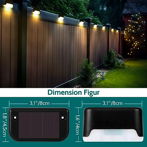 Solpex Luci solari per esterni, 12 pezzi, luci a LED impermeabili per scale esterne, gradini, recinzioni, cortili, patio, grondaia, sentiero, decorazione (nero, bianco caldo)