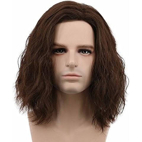 Karlery Men Fluffy Short Curly Brown Wig Halloween Cosplay Wig Anime Costume Wig (1) Cover