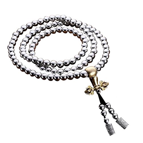 Successfun 108 Buddha Beads Necklace Stainless Steel Bead Necklace, Outdoor Stainless Steel Titanium Steel Metal Necklace Waist Chain (A) #TOP30