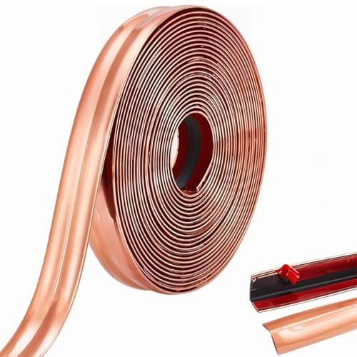 Image of inch1 Roll Flexible PVC Wall Molding Trim - Decorative & Protective Caulk Strip for Table Edges, Door Frames, Baseboards, and Corners (Rose Gold)