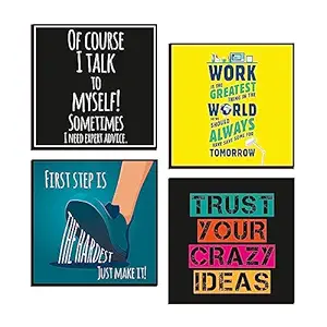FRIENDS OFFICE AUTOMATION Motivational and Inspirtional Office Qoutes Framed Posters Wall Art For Office, Living Room, Home Decor,set of 4 (10 Inch x 10 Inch) (A)