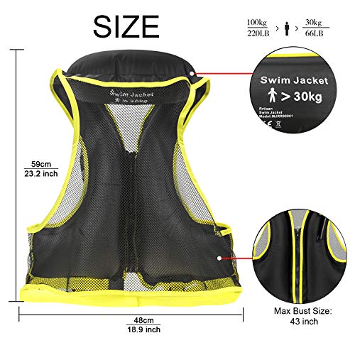 Rrtizan Inflatable Life Jacket Adult Swimming Vest for Snorkeling Suitable for 80-220 lbs (Black)