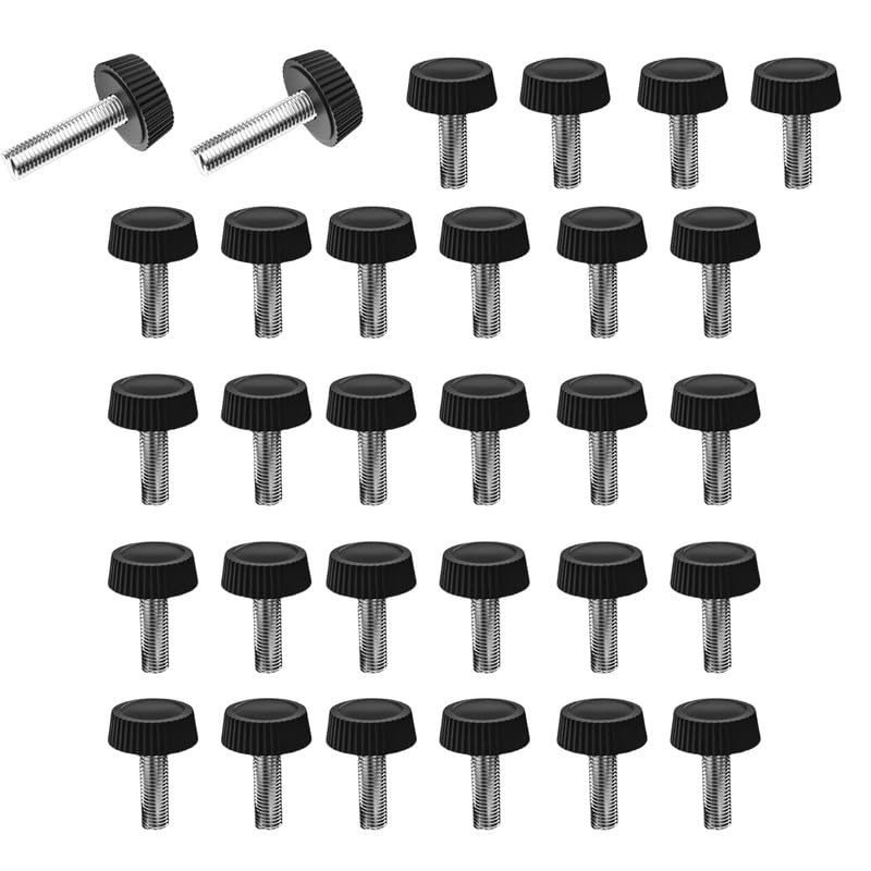M6*40mm Knurled Thumb Screws, Metric Male Thread Grip Knobs, Carbon Steel Hand Bolts, Black Fasteners for Furniture, Electronic, Machine, Pack of 30