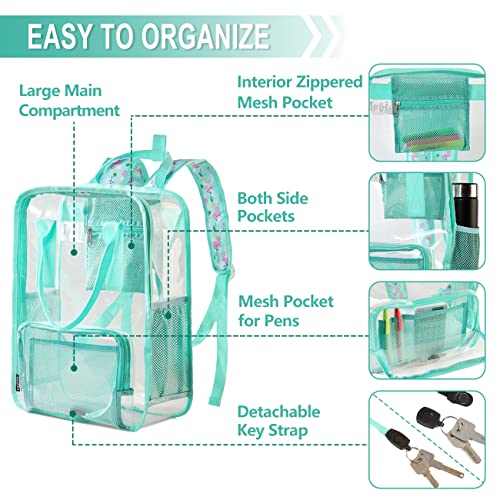 Vaschy Clear Backpack For Women, Heavy Duty Transparent See Through Stadium Approved Square Backpack For Teen Girls Bookbag Schoolbag Flamingo #TOP2