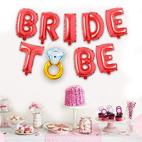 Image of Party Propz Bachelorette Party Decorations - Bride To Be Banner With Ring Foil Balloon | Bridal Shower Kit | Accessories, Red, 1 Piece