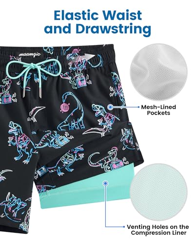 Image of maamgic Mens Swim Trunks with Compression Liner 7 Inch Inseam Mens Bathing Suit Quick Dry Swimming Trunks Swimsuit