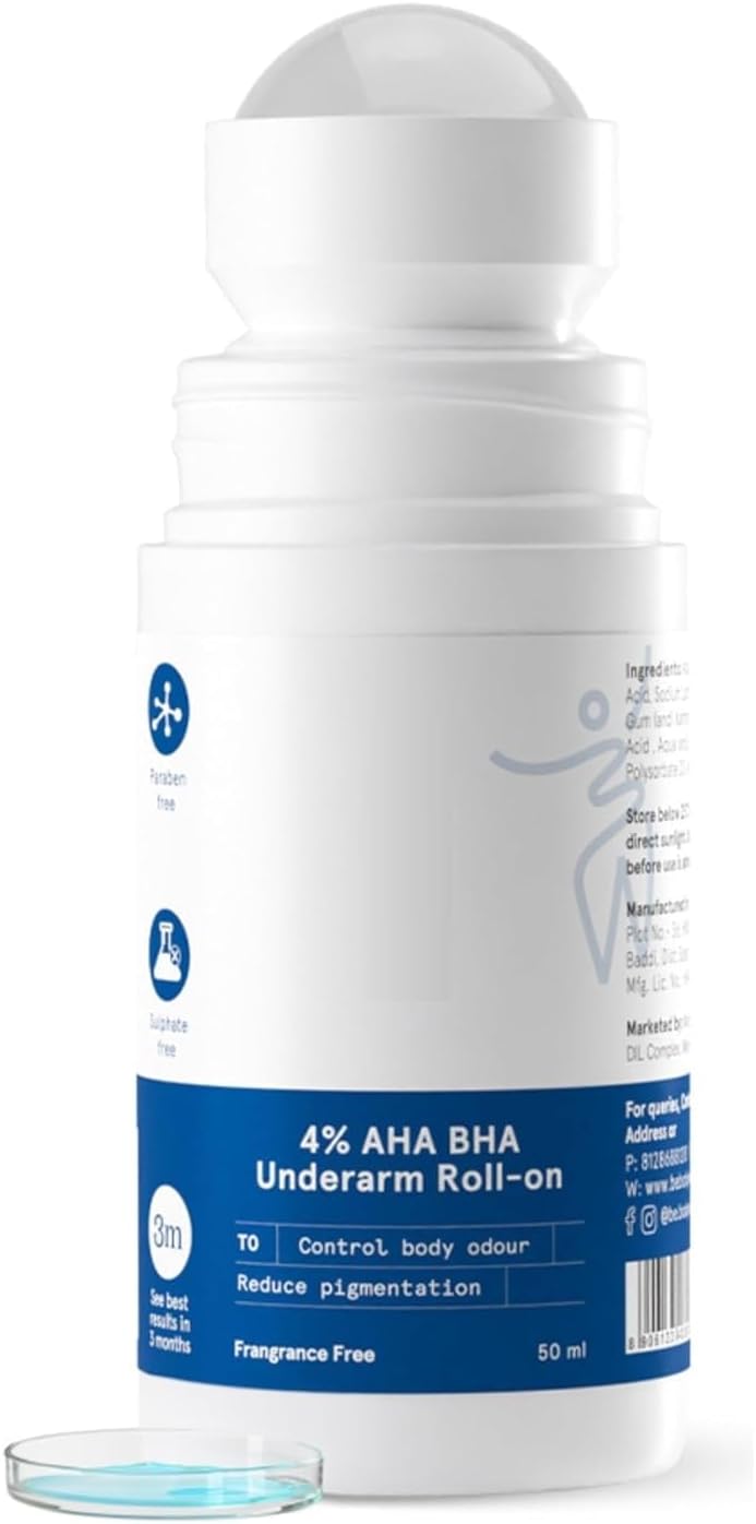 Generic 4% Aha Bha Underarm Roll On 50ml | 2% Lactic Acid, 1% Salicylic Acid | Controls Odour & Reduces Pigmentation | 0% Alcohol & 0% Aluminium | Fragrance Free