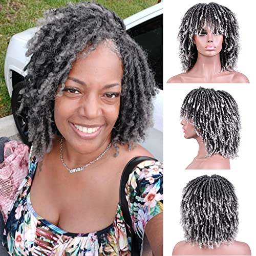 SUN LOCS 6 Inch Short Dreadlocks Wigs for Black Women and Man with Clips In, Synthetic Faux Locs Braided Wig Afro Twists Dreadlocks Full Hair Replacement Wigs (1B/Grey#)