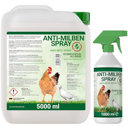 6000ml Milbenspray für Geflügel wie Hühner & Vögel - Sofort & Langfristig gegen Parasiten bei Akut & Vorbeugung 5 Liter + 1 Liter Kanister