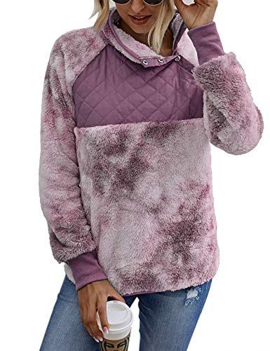 Romanstii Ladies Sweatshirts Fall Fleece Jackets Sherpa Fluffy Pullover Winter Coats Outwear Multi Dark Pink S