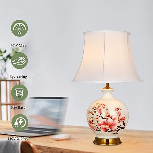 USMJQVZ USMJQVZ Hand Painted Floral Ceramic Table Lamps Traditional Porcelain Floral Table lamp Bedside Desk Nightstand Lamp Farmhouse Bedroom Table lamp photo 3