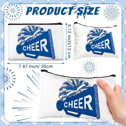 20 Pcs Cheer Makeup Bag Cheer Teams Gifts Canvas Makeup Case Cheerleader Teams Gifts Zipper Pouch for cheerleading Teammates Party Supplies(Blue)2
